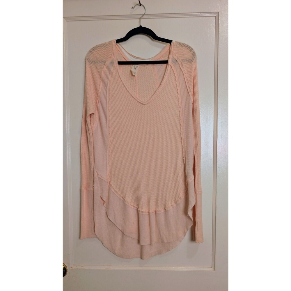 We The Free Waffle Knit Henley Top-Long Sleeve - Oversized -Peach Sz Sm